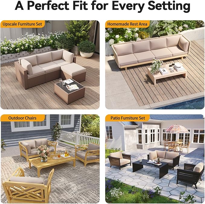 Aoxun Outdoor Replacement Cushions for Patio Furniture, 4'' Water-Repellent Sofa Cushion for 4-Seat Rattan Wicker Sectional, Deep Seats & Fade Resistant (9-Piece, Ivory)
