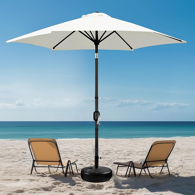 Yaheetech Patio Umbrella, 9FT Outdoor Table Market Umbrella with Push Button Tilt and Crank, Yard Sun Shade with Sturdy Ribs for Garden, Deck, Backyard, Pool, Cream