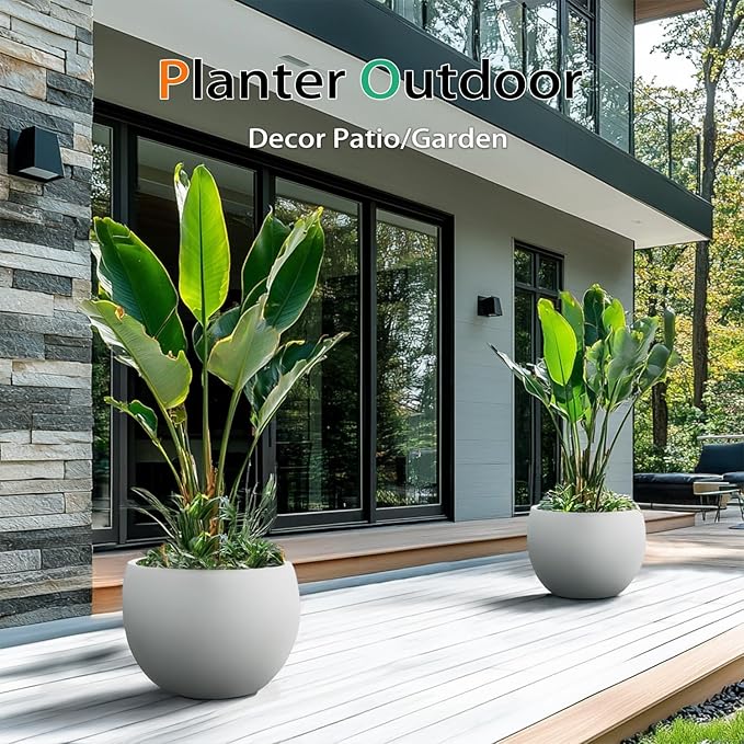 Ball Concrete Planter Outdoor Indoor, Large Tall Cement Plant Pots for Trees Flowers (Gray, 20 inch)
