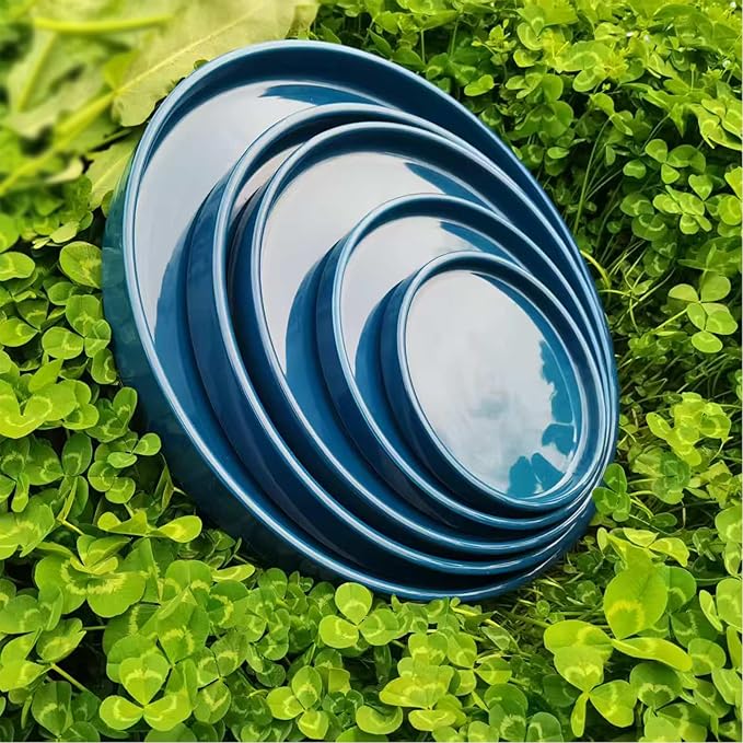 Ceramic Plant Saucer 7 Inch, 2 Pack Round Plant Trays for Indoors/Outdoors, Flower Pot Saucers for Holding Water Drips and Soil, Ceramic Drainage Tray for Plant Pot (Blue)