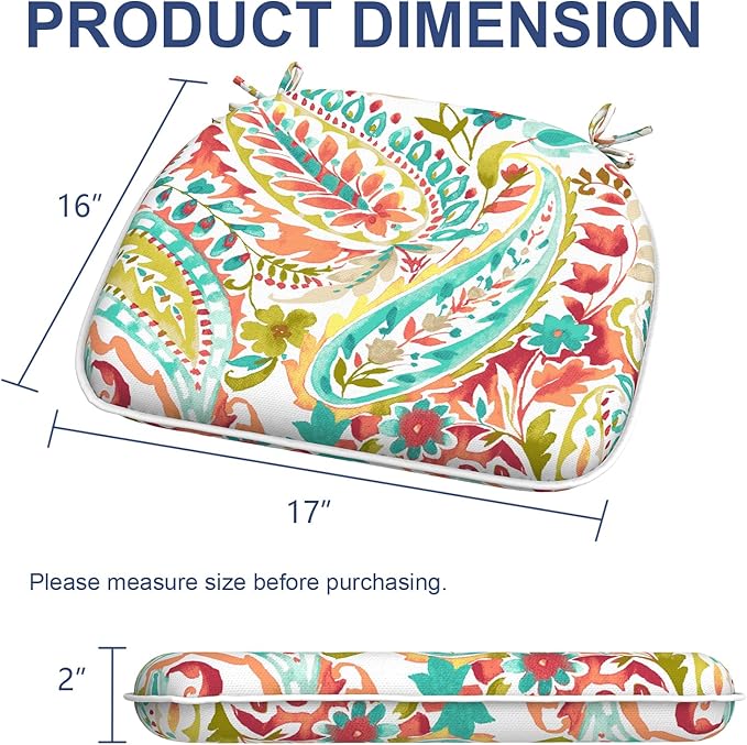 Outdoor Chair Cushions Set of 4, Water Resistant Patio Chair Pads with Ties, Seat Cushions for Home Garden Furniture Decoration, 16"x17", Pretty Paisley
