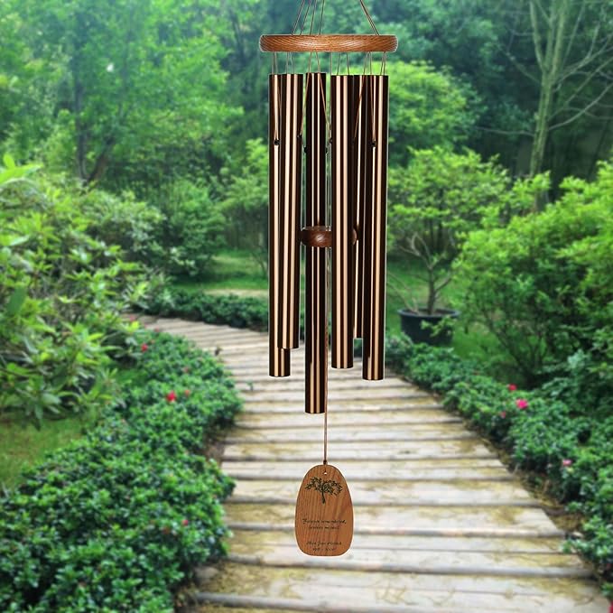 Woodstock Wind Chimes Personalized Amazing Grace Memorial Chime for Outside 24'' Medium Bronze Sympathy Customized Forever Inspirational Wind Chime for Outdoor Patio Home Garden Decor (P-AGMBR01)