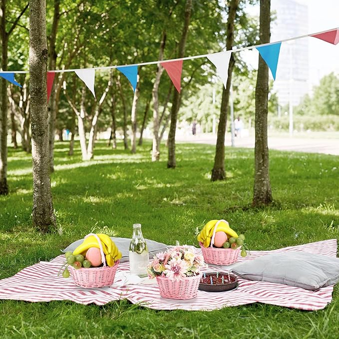 Barydat 6 Pcs Small Wicker Picnic Basket with Handle Flower Girl Baskets Oval Willow Woven Braided Gift Basket for Easter Weddings Baby Shower Home Garden Decor (Pink,9" x 7" x 4")