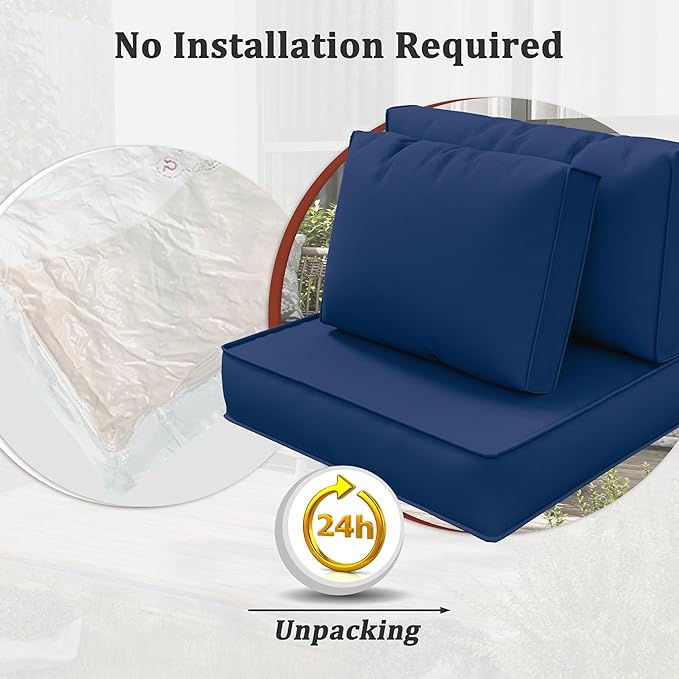 14-Piece Outdoor Cushions for Patio Furniture Thick Outdoor Chair Cushions 5" Foam High-Density Water-Resistant Deep Seat Cushion for 6-Seat Sectional Sets Liner&Cover Blue