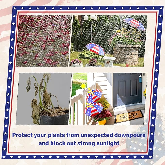 Abbylike 1 Set Plant Umbrellas for Outdoor Plants, Patriotic Garden Umbrella Shade for Potted Plants and Garden Beds Plant Cover for Sun