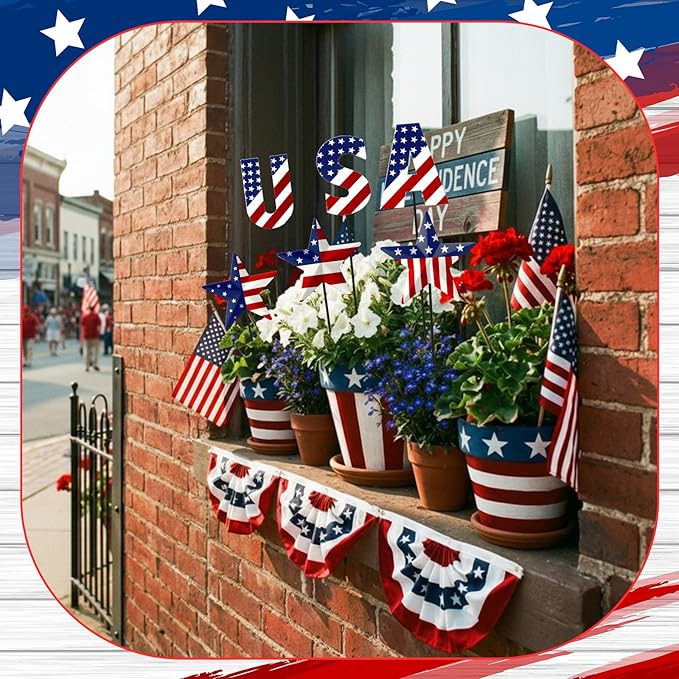 Pickmesh 6 Pcs 12" H Patriotic Metal Yard Sign Patriotic Garden Stake 250th Anniversary Star USA Flag American Yard Sign for Memorial Day Outdoor Decor 4th of July Independence Day Decoration