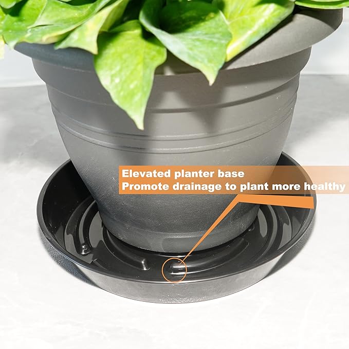 10 Packs Plant Saucer Pot Tray, 6 8 10 inch Flower Planter Saucers and Drip Trays, Plastic Flower Planter Saucers for Indoors Outdoors, Heavy Durable Plant Plate Water Catcher, Black