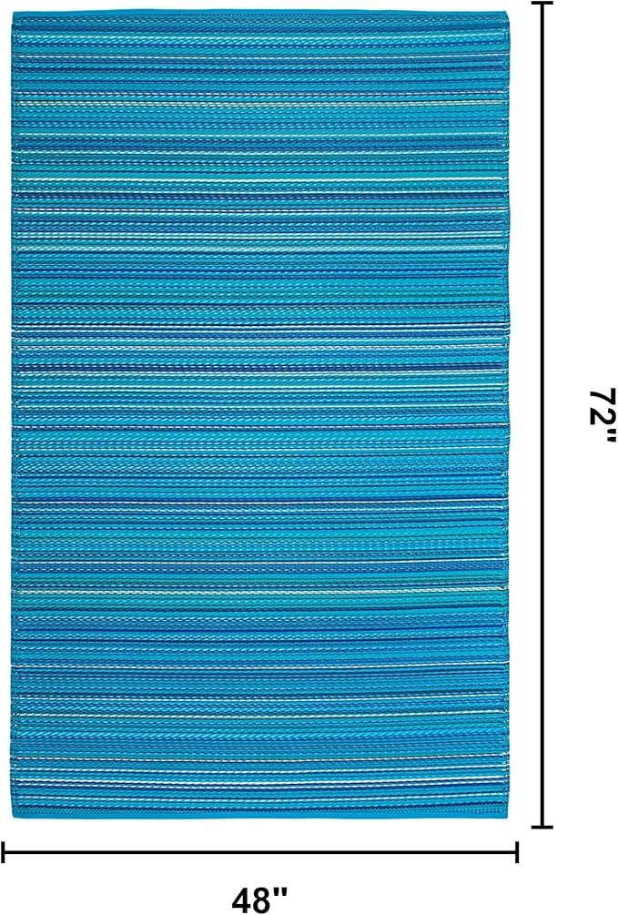 FH Home Outdoor Rug - Waterproof, Fade Resistant, Crease-Free - Premium Recycled Plastic - Striped - Patio, Deck, Porch, Balcony, Laundry Room - Havana - Turquoise Crease Free - 4 x 6 ft