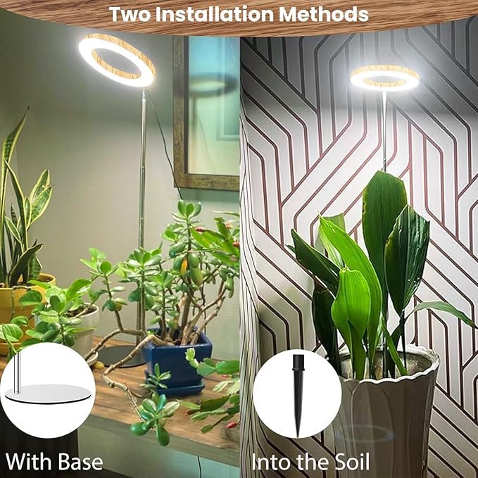 Plant Grow Light, Full Spectrum 6.3in Plant Light for Indoor Growing, Height Adjustable 9.8"-37.4" with Auto Timer 6/12/16Hrs, 3 Optional Spectrums, 5 Brightness, Wood Grain Desk Growing Lamp