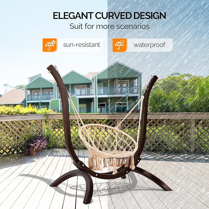 ONCLOUD Solid Beautiful Wood Hammock Chair Stand – Elegant Design for Various Hammock Chairs,Decoration for Patio, Garden,Yard，550 LBS