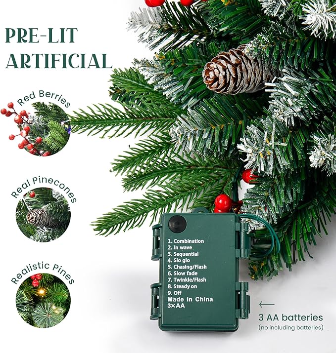 2 Pack Lighted Artificial Christmas Urn Filler,Pre-Lit 50 LED Outdoor/Indoor Trees with 8 Modes & Auto Timer,Battery Operated Christmas Trees Porch Decorations for Home, Porch & Yard (18 Inches)