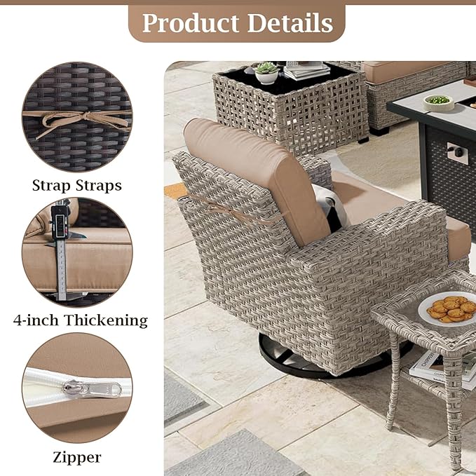 Outdoor Sectional Cushions, 4" Foam High-Density, Water-Resistant Couch Cushions Replacement Set, 14 Piece Patio Sectional Cushion for 6-Seat Sectional Patio Conversation Sets (Beige)