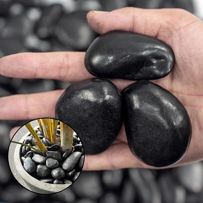 Large Pebbles for Landscaping 40lbs, 2-3 Inch Black River Rocks for Aquarium, High Polished Natural Decorative Stones for Vase Filler Fish Tank Gardening