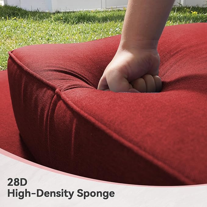 6" Thick Outdoor Cushions 24x24x6, 1-Set Deep Seat Patio Cushions with Removable Cover, Waterproof & Fade Resistant Replacement for Wicker Chair, Loveseat, Sofa - Red