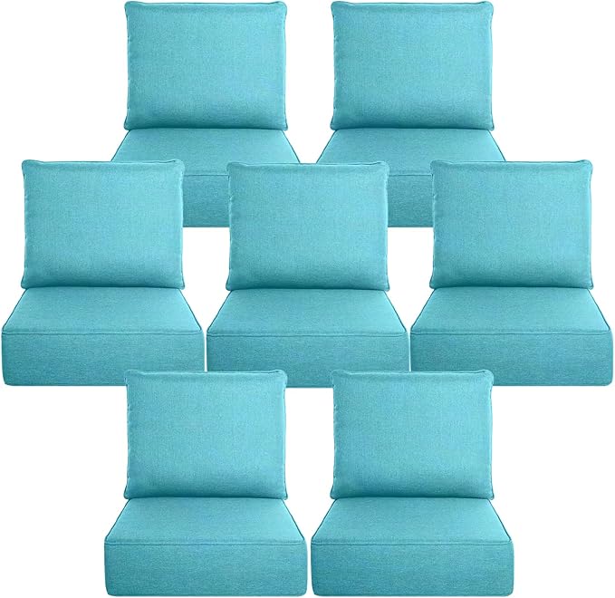 Belord Luxury 6" Thick Outdoor Cushion 7 Set - 24 x24 Inch 28D Sponge Filling Fade-Resistant Chair Cushion, Spill Proof Removable Patio Furniture Replacement Cushion for Sofa Bench Swing - Turquoise