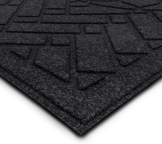 Mohawk Home Entryway Door Mat 2' X 4' All Weather Outdoor Non Slip Recycled Rubber Doormat, Brick Path Impressions Black