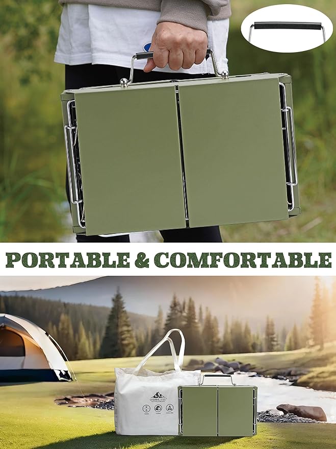 Charmline 14x9 inches Small Portable Charcoal Grill, Christmas Gift for Outdoor Enthusias, Tabletop Charcoal Grills for Camping, Picnics, Gardens and Beach Parties, Green