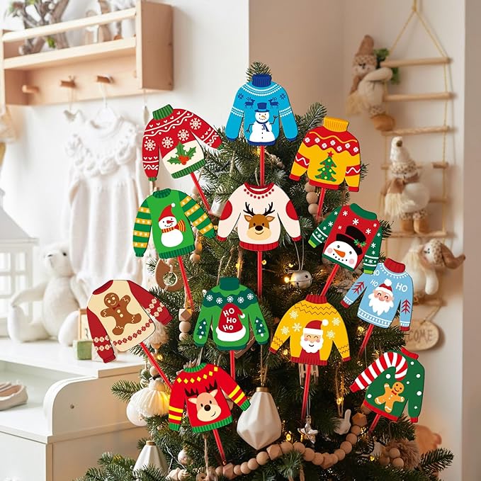 Zonon 12pcs Winter Garden Decorations Winter Snowflake Metal Planter Stakes for Patio Lawn Planter Pot Xmas Nutcracker Gingerbread Yard Stake Signs Outdoor Lawn Decor Party Favor(Ugly Sweater)