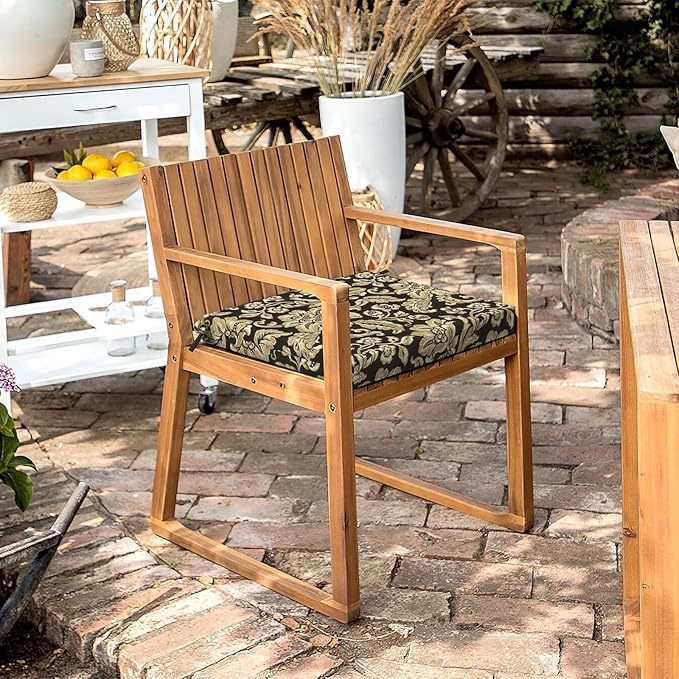 LVTXIII Outdoor Chair Cushions 18.5"x16"x2" Pack of 2, Water-Repellent Square Corner Memory Foam Seat Cushions with Ties for Garden Patio Furniture, Jacobean Black