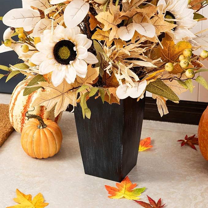 Glitzhome 2 PCS 36”H Fall Porch Tree, Harvest Artificial Porch Tree with Sunflower, Pinecone and Berry Porch & Black Planter, for Autumn Fall Harvest Thanksgiving Christmas Decoration