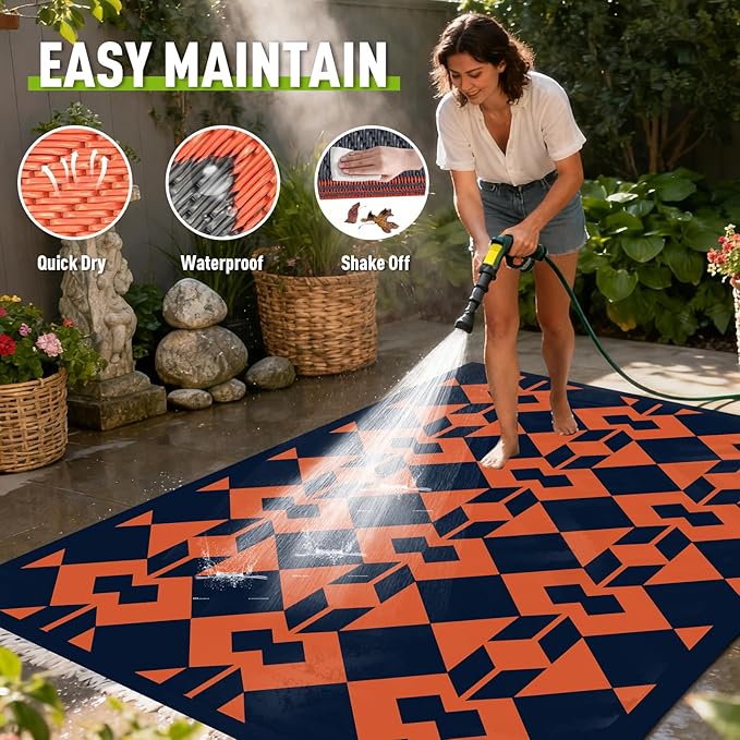 WILDROOTS 4x6 Feet Diamond Mask Plastic Outdoor Rug, Stain Resistant Waterproof Reversible Outdoor Patio Rug, Fade Resistant Camping Rug