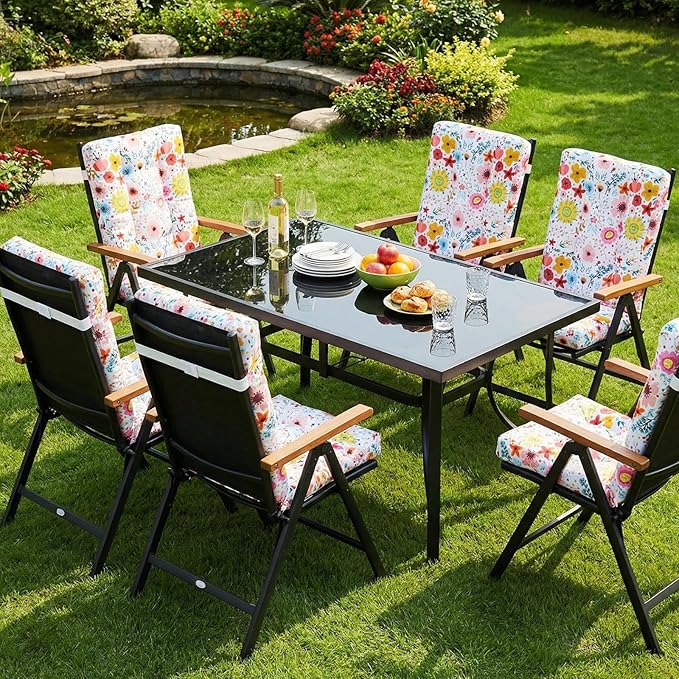 Hoteam 4 Set Outdoor Deep Seat Patio Chair Cushions Waterproof Patio Cushions Set 20 x 42 Inch for Furniture Replacement Removable Seat and Back(Watercolor Flowers)