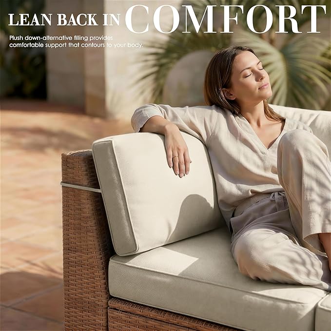Outdoor Replacement Cushions for Patio Furniture, 5" Foam High-Density, 14-Piece Water-Resistant Outdoor Cushion for 6-Seat Sectional Patio Conversation Sets, Liner&Cover