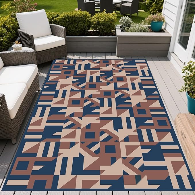 WILDROOTS 5x8 Feet Texture Pattern Plastic Outdoor Rug, Stain Resistant Waterproof Reversible Outdoor Patio Rug, Fade Resistant Camping Rug