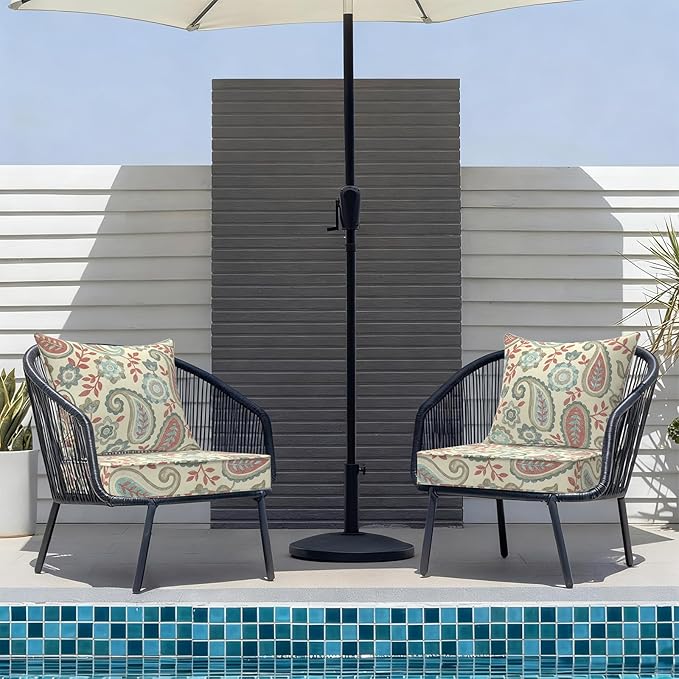 Outdoor Deep Seat Cushion Set, Water Repellent 22"x22" Patio Thick Cushions Replacement with Seat & Back Pillow for Patio Sofa, Wicker Chair, Couch - Paisley Vintage