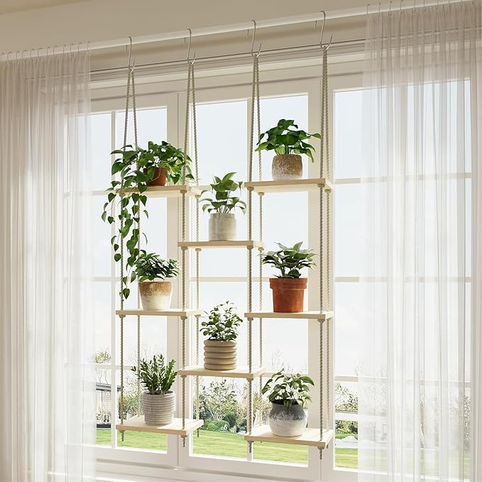 Window Plant Shelves 8-Tier Hanging Plant Shelves for Indoor Window Shelf for Plants Wall Mounted Window Sill Plant Shelf Living Room Garden Boho Decor
