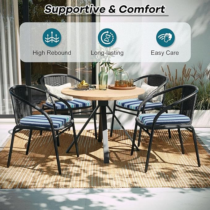 Basic Beyond Outdoor Chair Cushions Set of 4, Outdoor Cushions for Patio Furniture, Water Resistant Patio Chair Cushions with 2 Ties, 17x16x2, Pinstriped Blue