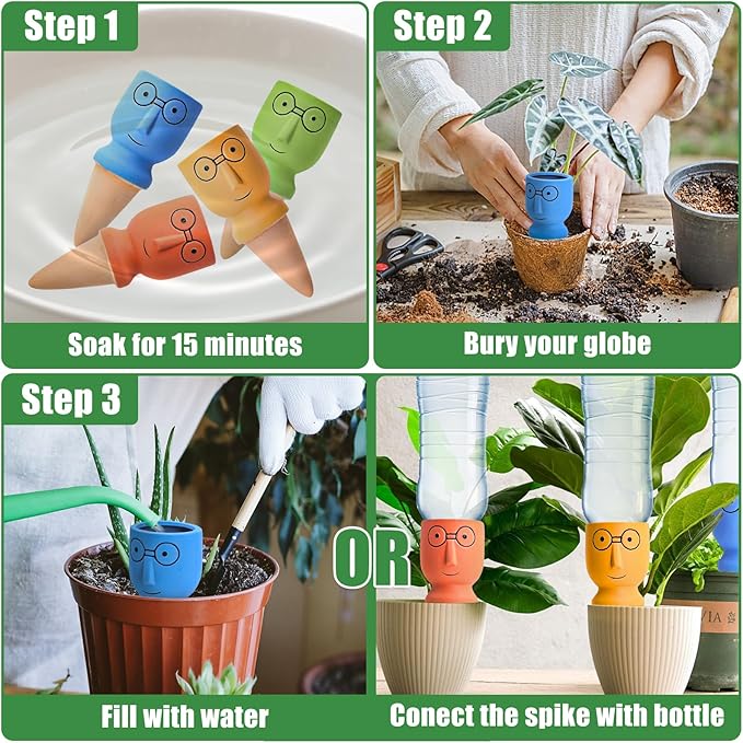 Terracotta Watering Spikes, 4PCS Self Watering Globes, Slow Release Self Watering Planter Insert, Plant Watering Globes for Indoor and Outdoor Plants
