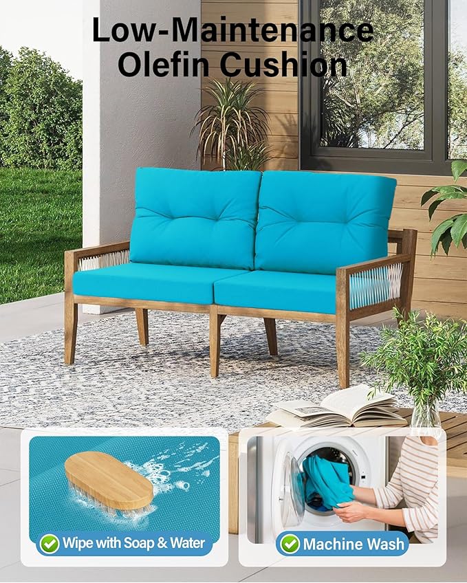 YEFU 24x24 Outdoor Cushions for Patio Furniture: Waterproof Fade Resistant Outdoor Seat Cushions Set of 2 - Olefin Deep Seat Paio Cushion Pads Replacement with Ties for Chair Sofa Couch(Blue)