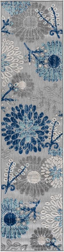 SAFAVIEH Washable Rug Outdoor Cabana Collection - 2' x 8' Runner, Grey & Blue, Non-Shedding & Easy to Clean, Ideal for Patio, Backyard, Mudroom (CBN832F)