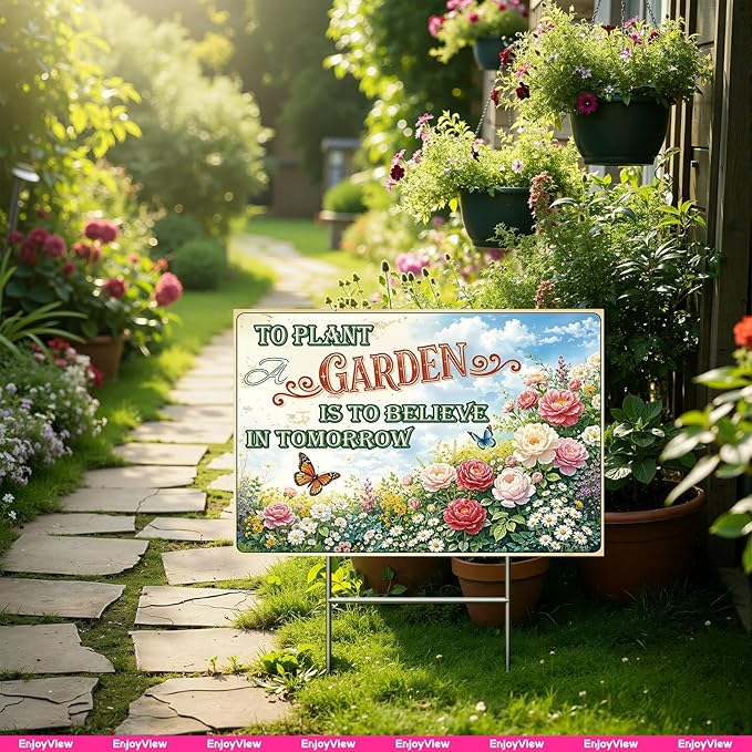 Funny Garden Sign with H Stake 18"x12" Vintage Big Sign for Yard, Backyard, Patio & Porch Decor Corrugated Plastic Gardening Gifts for Women " TO PLANT A GARDEN"