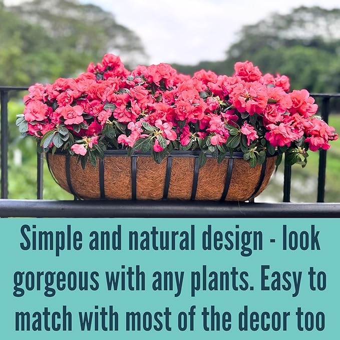 LaLaGreen Outdoor Wall Planter - 6 Pack, 30 Inch Large Metal Basket with Coco Liner, Long Window Flower Box Deck Railings Hanging Horse Trough Balcony Plant Pot Garden Fence Balcony Patio Rail