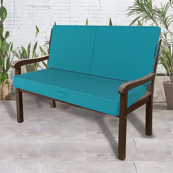 46 x 24 Outdoor Loveseat Cushion Set, 3 Piece Seat Cushions for Patio Furniture,Fade Resistant,Water Repellent, Outdoor Cushion Set for Wicker Couch,Bench,Swing,Turquoise