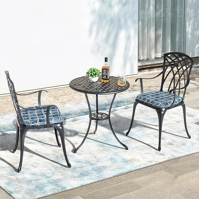 Outdoor Chair Cushions Set of 2, Water Resistant Patio Chair Pads with Ties, Seat Cushions for Home Garden Furniture Decoration, 16"x17", Denim Blue Checkered