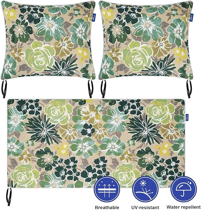 Outdoor Loveseat Cushion Set 44'' x 24'', Outdoor Cushions for Patio Furniture with Fastness Cover, Water Repellent Outdoor Seat Cushion and Couch Back Cushions for Bench, and Swing (Cabbage)