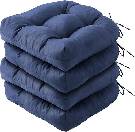 Outdoor Chair Cushions Set of 4, Patio Chair Cushions with Ties, 19x19+5” Tufted Outdoor Seat Cushions, Waterproof Patio Furniture Cushions, Outdoor Dining Chair Pads, Navy