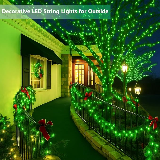 Extra-Long 144FT Solar String Lights for Outside, 2 Pack 400LED Solar St. Patrick's Day Lights Waterproof, Copper Wire 8 Modes Twinkle Fairy Lights Outdoor for Tree Garden Party Xmas Decor (Green)