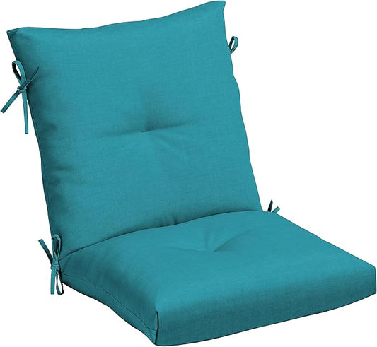 Arden Selections Outdoor Plush Modern Tufted Blowfill Dining Chair Cushion, 21 x 40, Water Repellent, Fade Resistant, Tufted Cushion for Dining and Bistro Chairs 21 x 40, Lake Blue Leala