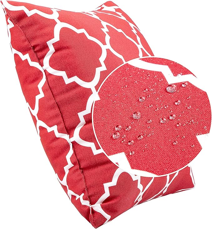 JMGBird Water-Resistant Outdoor Pillows Set of 2, 18x18 inch Durable Red White Checkered Throw Pillows with Inserts for Patio Furniture