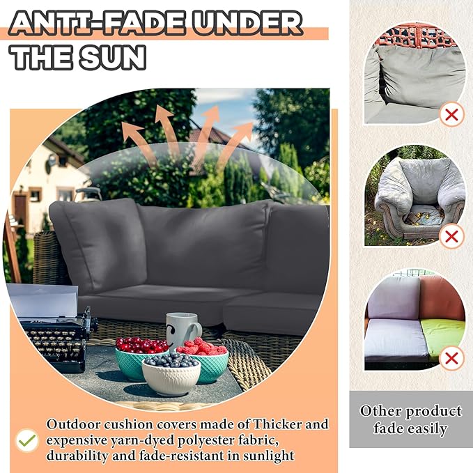 Patelai 14 Piece Outdoor Furniture Replacement Cushions Fits 6 Seat Patio Sectional Cushions Set Waterproof Couch Replacement Sofa Liner Cover for Porch Garden Balcony(Dark Grey)
