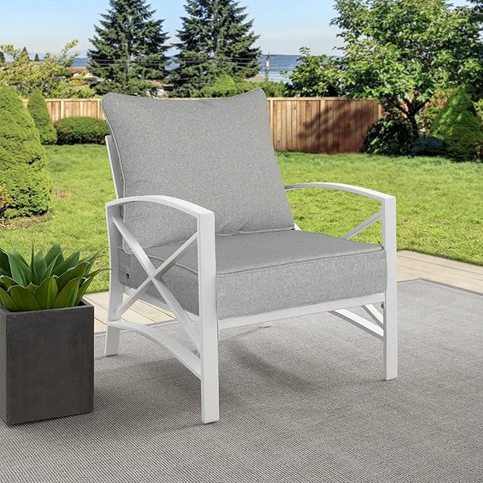 Goodgoods 22x24 inch Outdoor/Indoor Deep Seat Patio Cushions Set of 2 Resilient Foam Filling Water-Proof Stain-Resistant UV Resistant Weather Resistant Deep Seat Bottom Light Gray