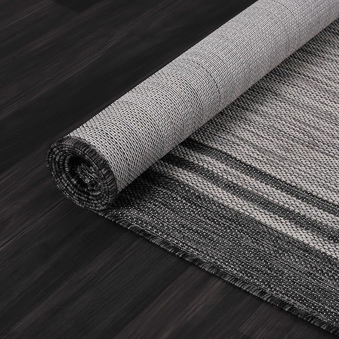 Bordered Outdoor Rug 8x10 Washable Outside Carpet for Indoor Patio Porch Waterproof Easy Cleaning Non Shedding Area Rugs Dark Gray 8 x 10