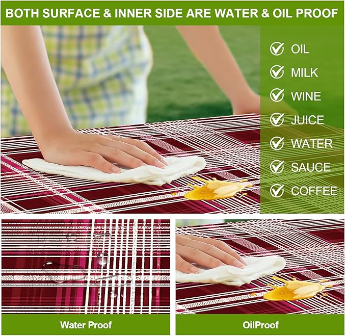 Picnic Table Cover with Bench Covers Set of 3 - Classic Red Black Buffalo Plaid Tablecloth, Elastic Fitted for 6 Ft Tables, Washable Polyester Cover for Camping, Indoor & Outdoor