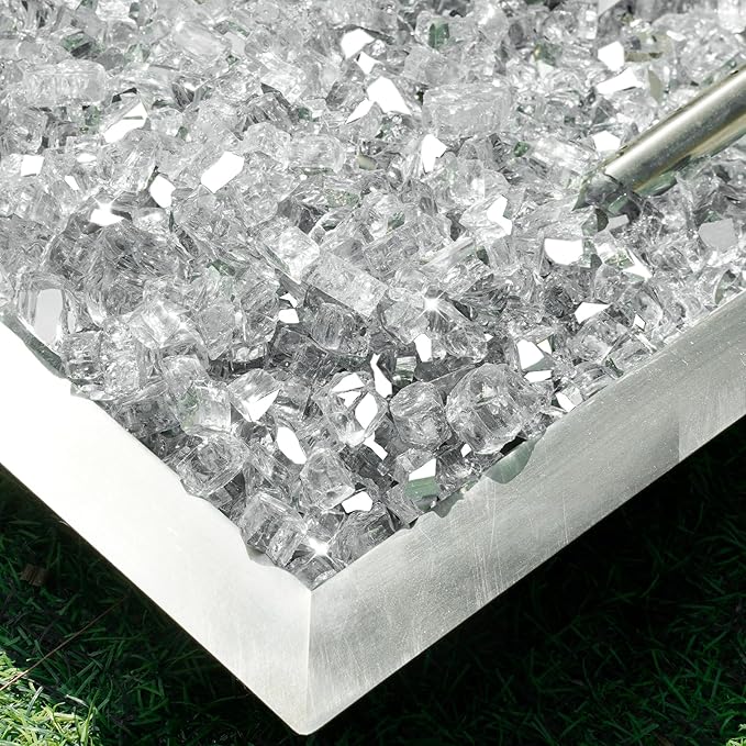 Skyflame 15LB Fire Pit Glass, High Luster Tempered Fire Glass Pellets for Fire Pit Table and Fire Bowl, 1/2-Inch Platinum
