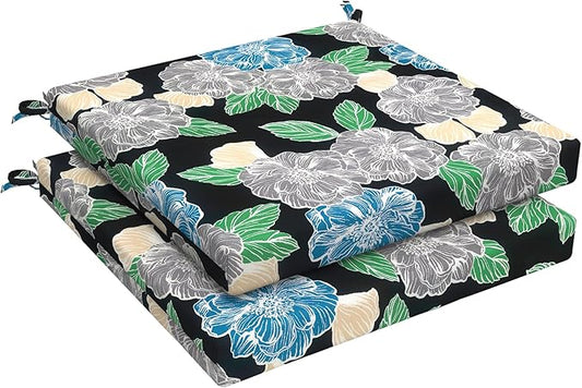 LVTXIII Outdoor Seat Cushions Seasonal Replacement Chair Cushions, Patio Chair Pads with Ties for Dining Chairs and Garden Furniture, Square Back, 19"x19"x2", 2 Pack, Peony Garden