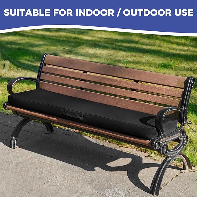 Outdoor Bench Cushions for Outdoor Furniture, 48x18x3 Inch, Waterproof Bench Pillow, Fade Resistant Long Bench Seat Pads for Garden, Indoor, Porch Swing, Black